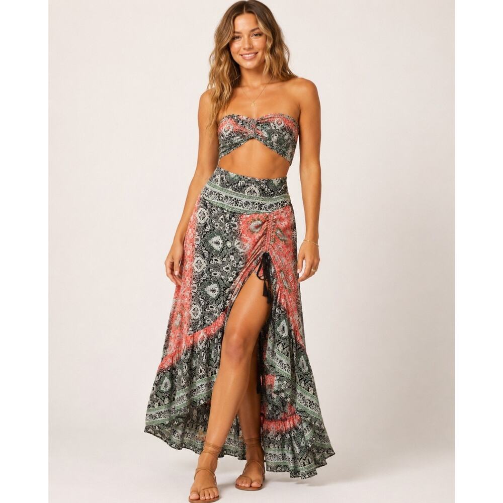 Boutique 2 Pc Skirt Set One Size Paisley Boho Festival Patchwork High Low NWT